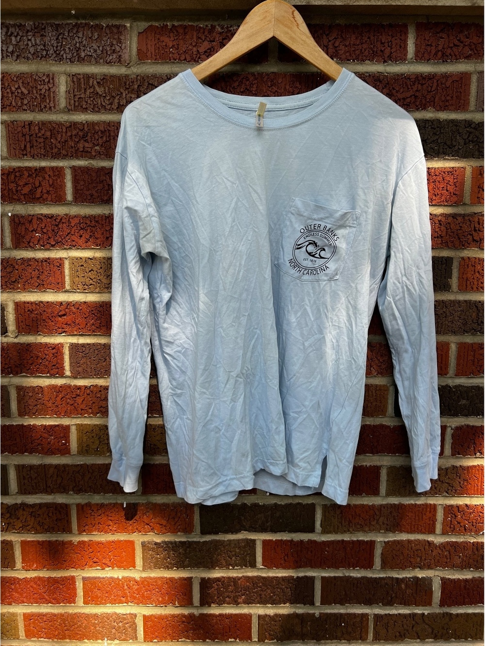 Outer Banks North Carolina Light Blue Wave Long Sleeve Tee Shirt